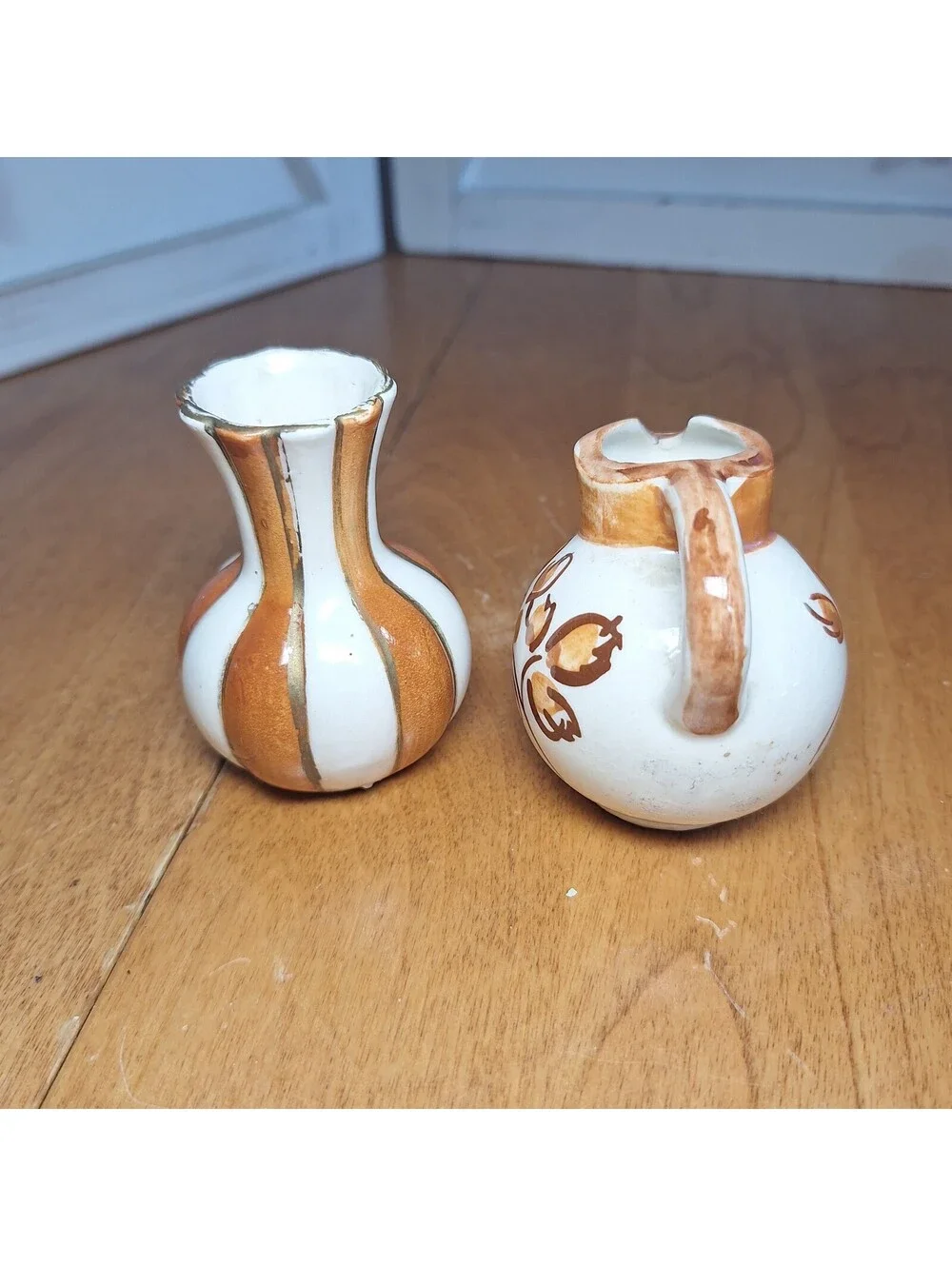 2 VTG Miniature Pottery Vases One Is Morikin From Occupied Japan